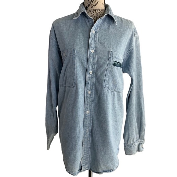 Harley Davidson Denim Shirt button down light wash long sleeve pocket men small - Picture 10 of 11